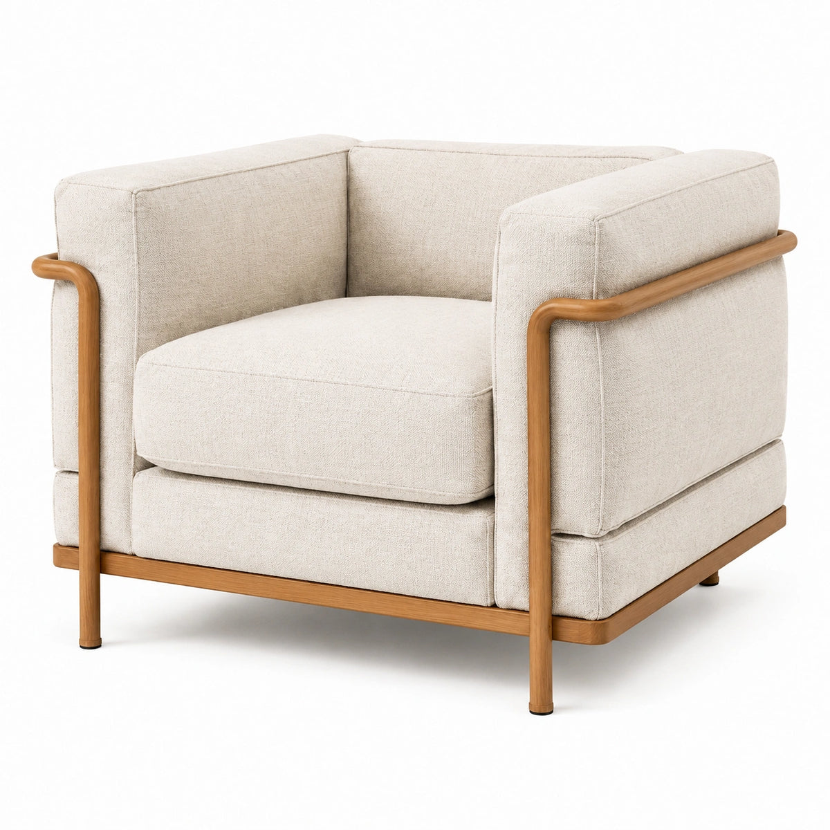 Fauteuil 90 x 85 x 82 cm en tissu beige et bois style contemporain