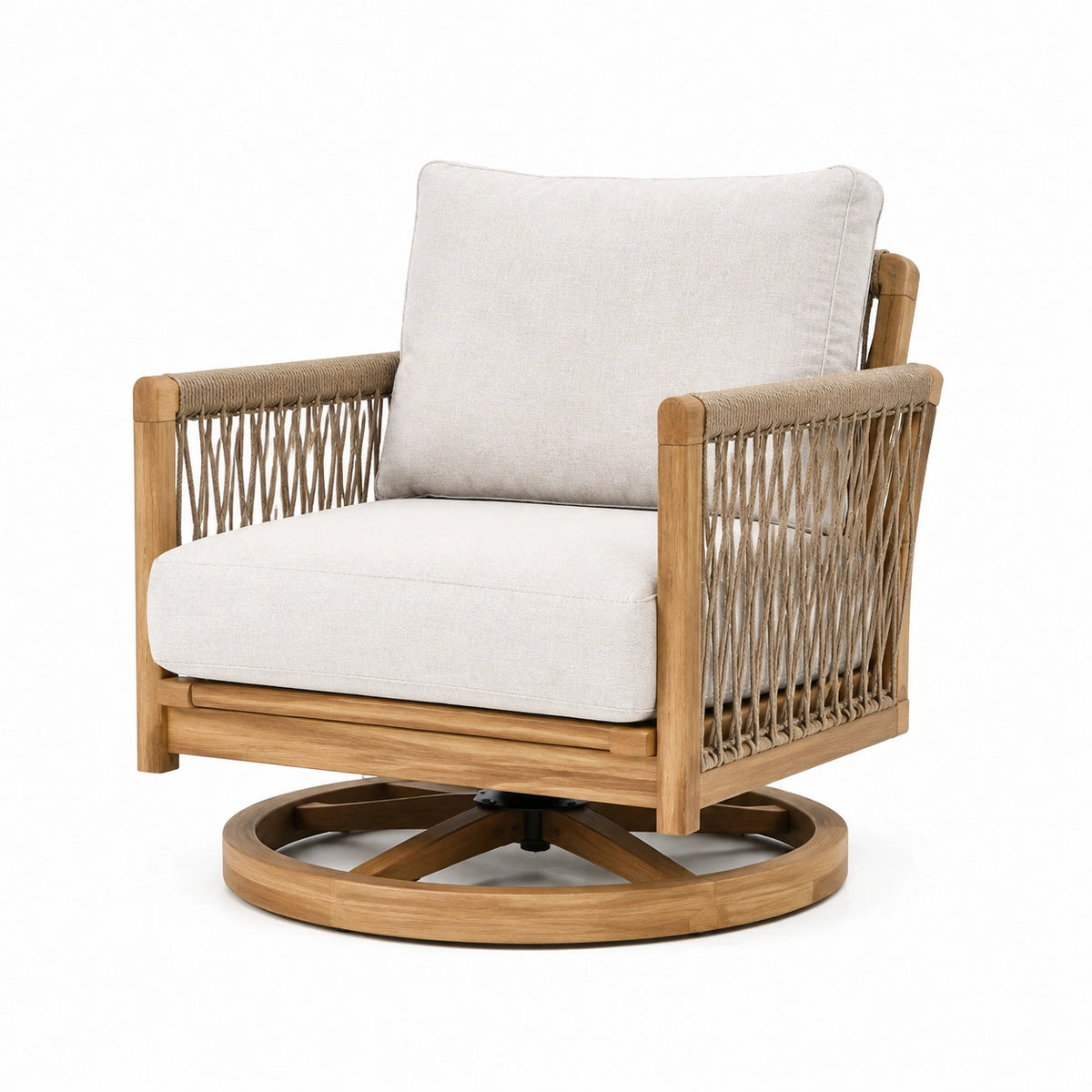 Fauteuil de jardin 80 x 82 x 88 cm en bois beige pivotant style naturel