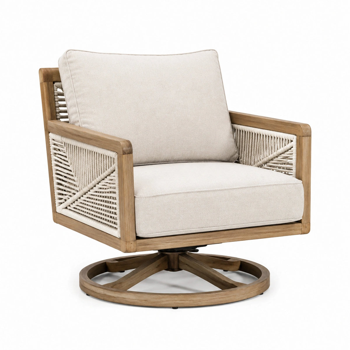 Fauteuil pivotant 78 x 80 x 88 cm en bois et corde beige style naturel