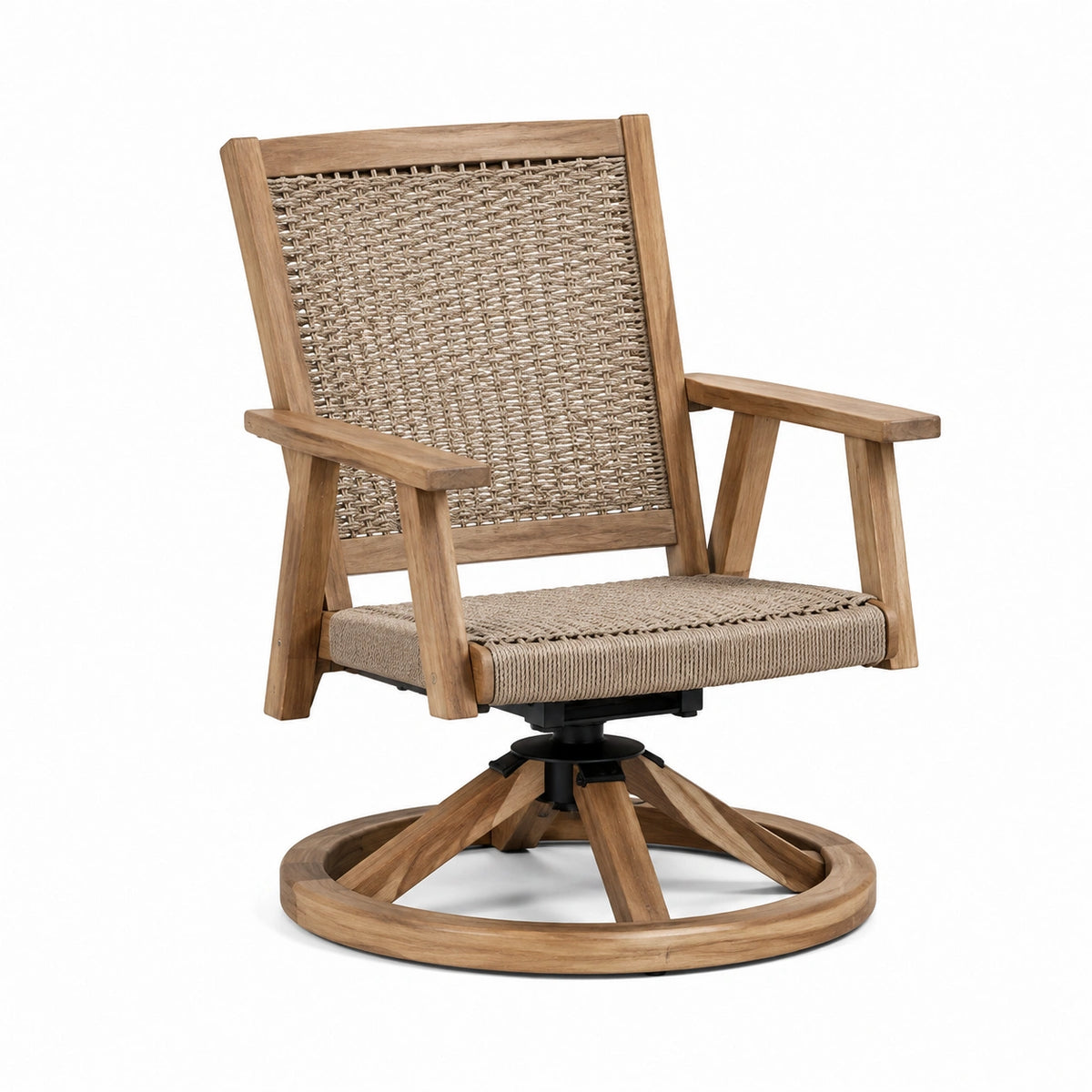 Fauteuil pivotant 68 x 78 x 94 cm en bois et corde beige style naturel pour terrasse
