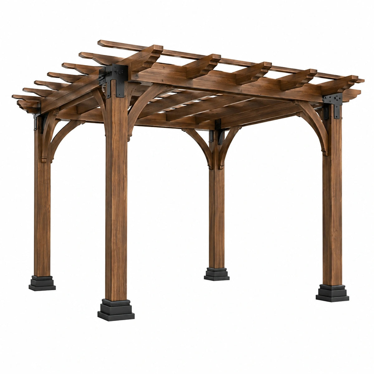 Pergola de jardin 400 x 300 x 250 cm en bois marron - structure ajourée style rustique