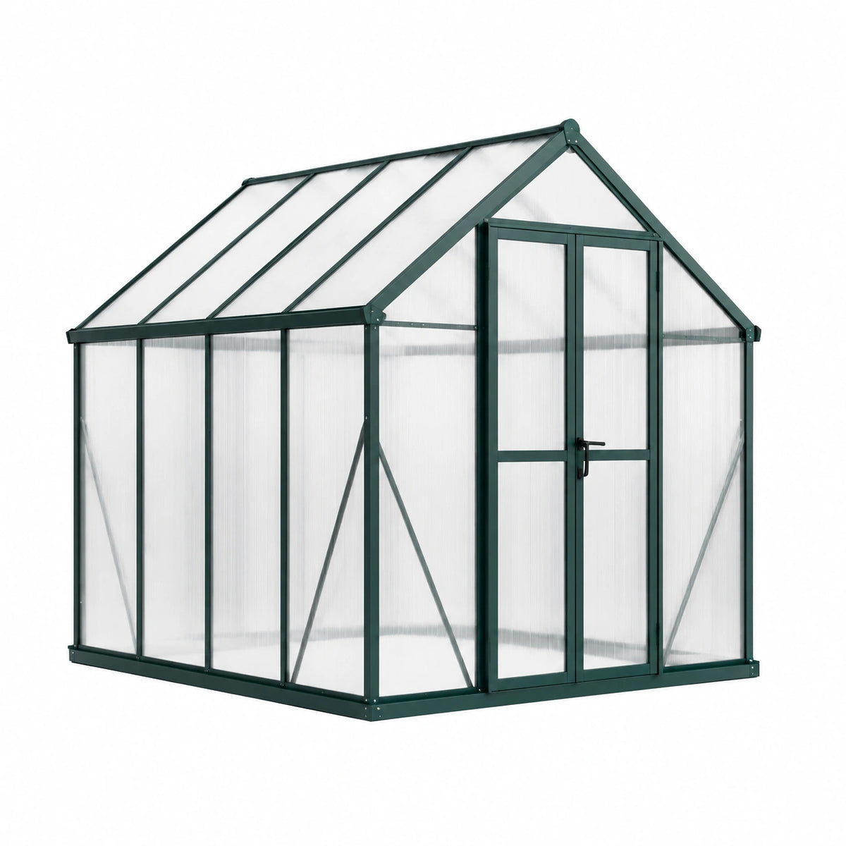 Serre de jardin 190 x 190 x 195 cm aluminium vert panneaux translucides toit à pignon