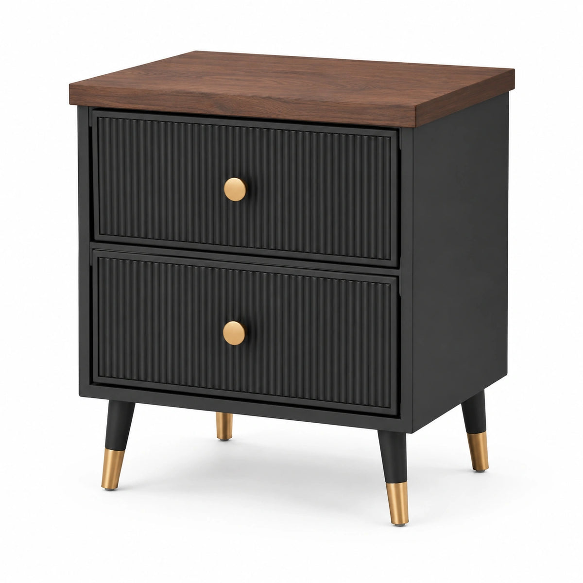 Table de chevet 50 x 40 x 60 cm en bois noir noyer avec 2 tiroirs style moderne