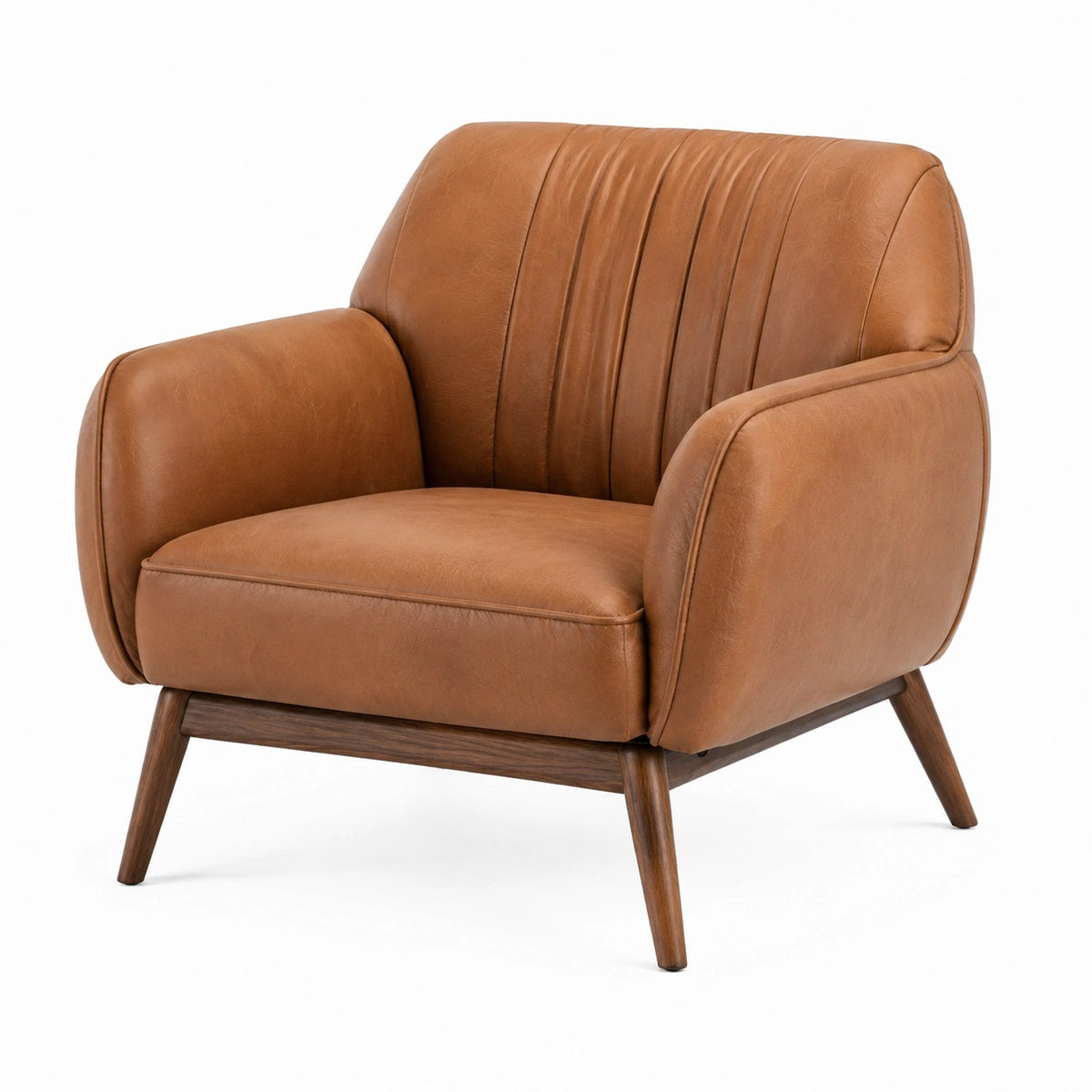 Fauteuil 82 x 86 x 84 cm aspect cuir cognac avec pieds en bois style rétro