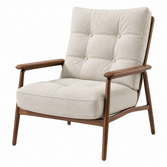 Fauteuil 76 x 84 x 95 cm en tissu beige et bois brun style rétro