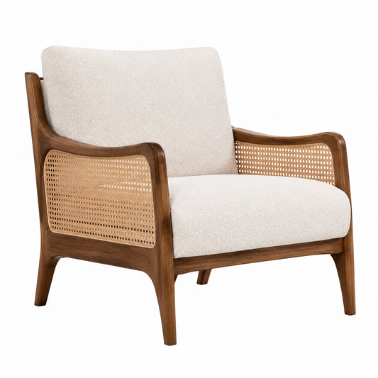 Fauteuil 76 x 82 x 84 cm en bois et cannage beige style contemporain