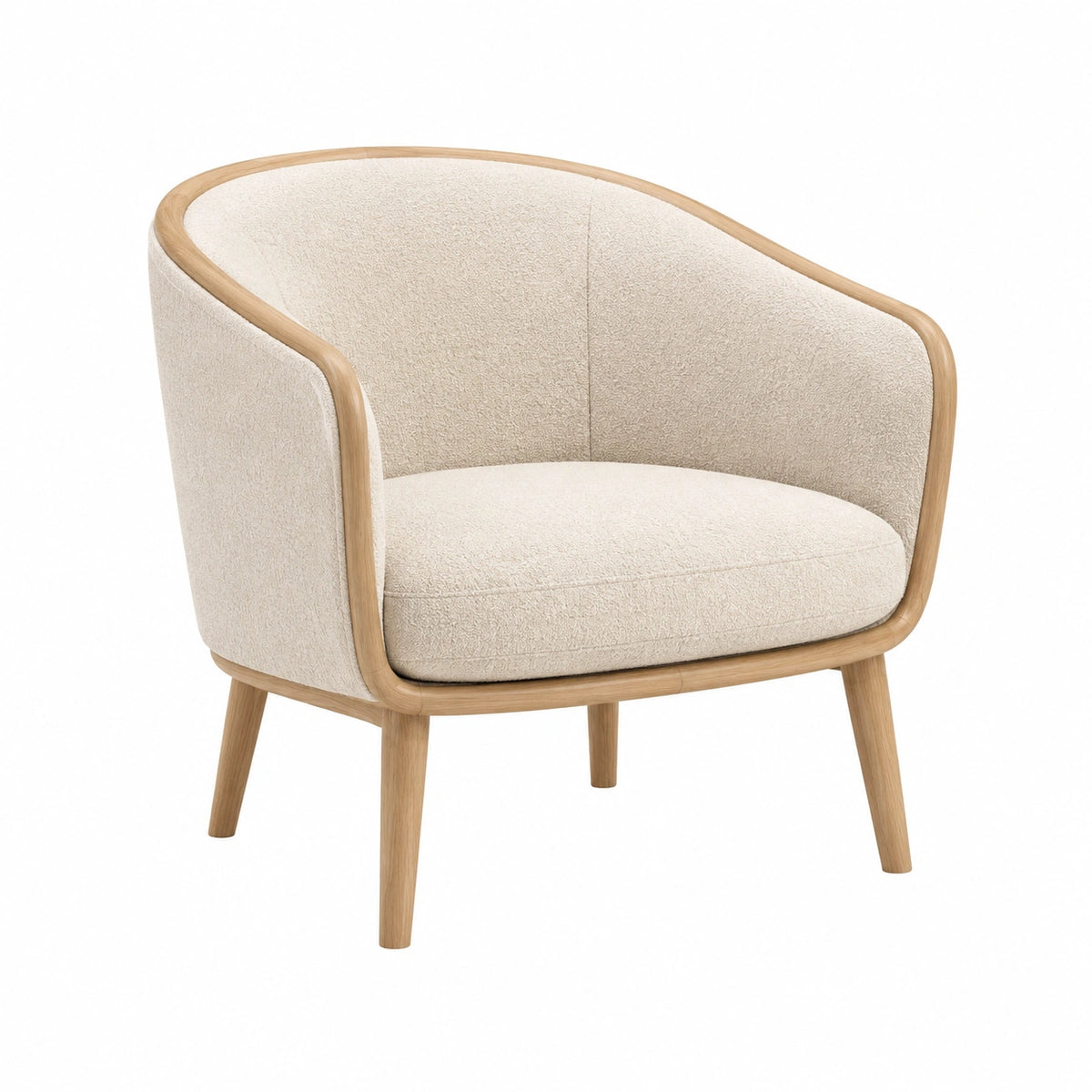 Fauteuil 75 x 72 x 78 cm en tissu bouclette écru et bois naturel style scandinave