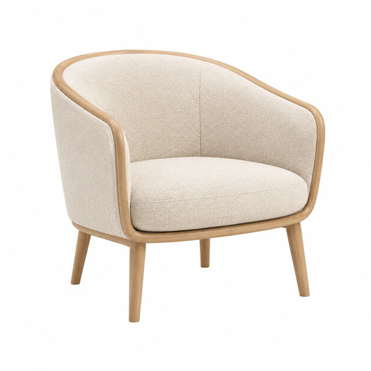 Fauteuil 75 x 72 x 78 cm en tissu bouclette écru et bois naturel style scandinave