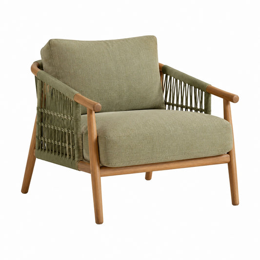 Fauteuil 76 x 78 x 80 cm en bois et corde vert olive style naturel