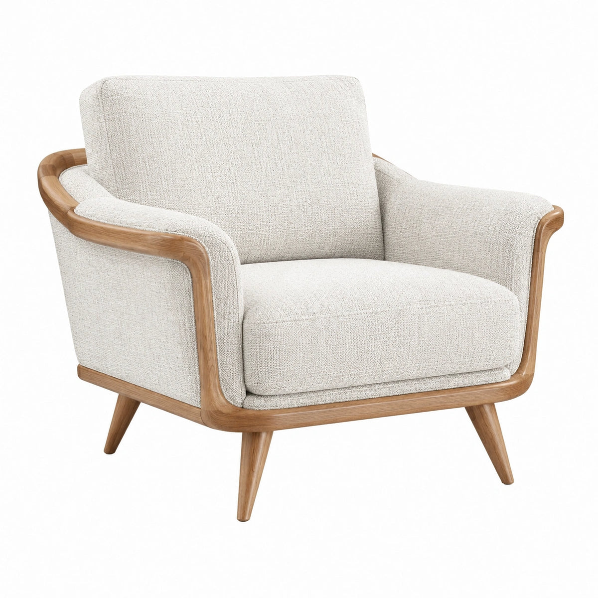 Fauteuil 80 x 85 x 85 cm tissu bouclette écru et bois style scandinave