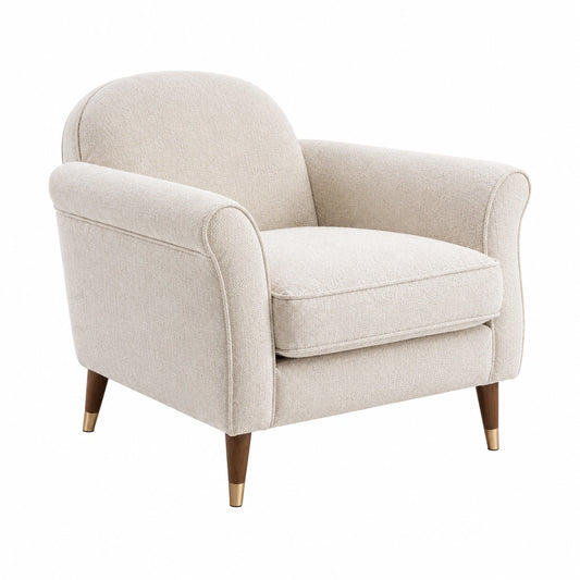 Fauteuil 85 x 85 x 85 cm en tissu bouclette beige avec pieds en bois style rétro