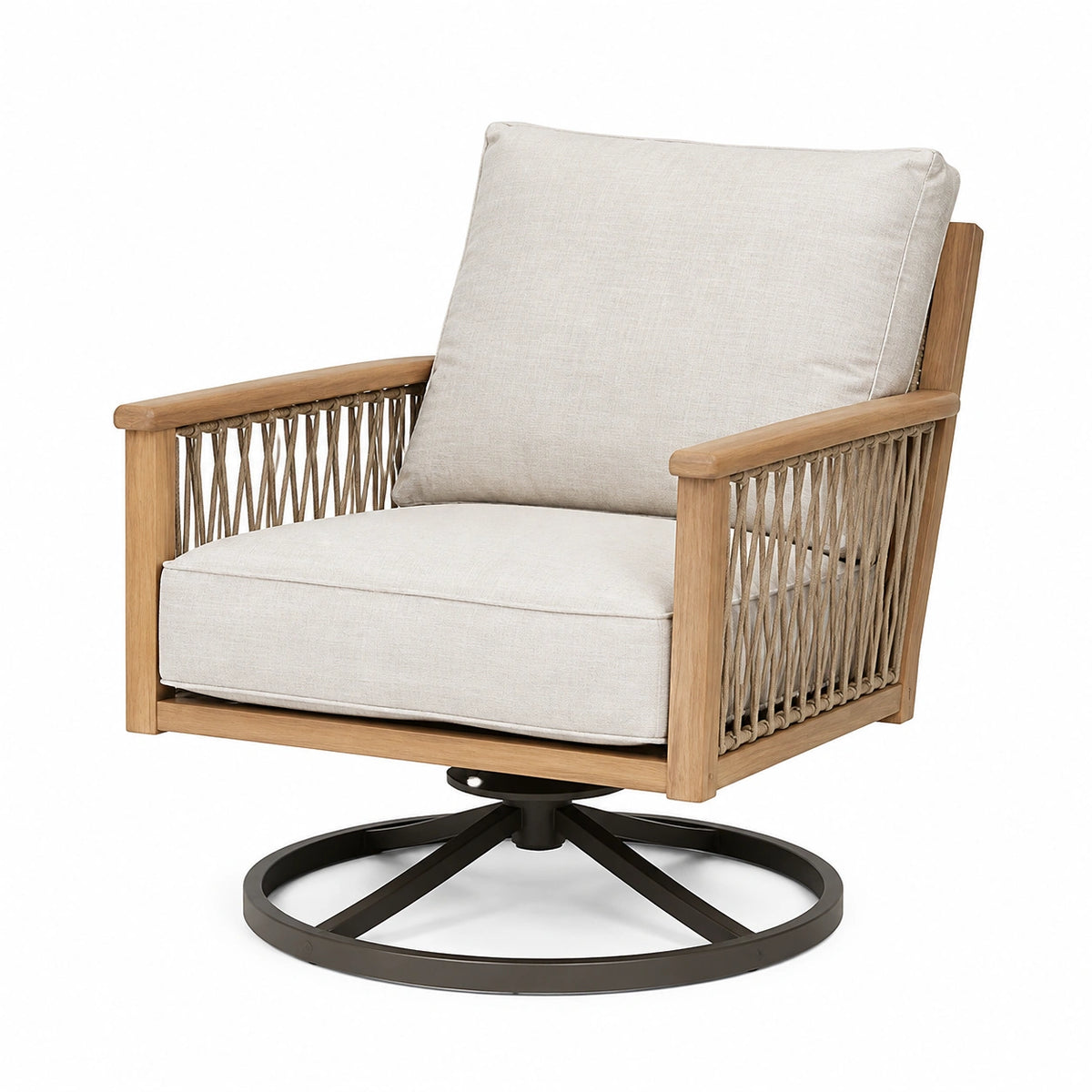 Fauteuil de jardin pivotant 80 x 82 x 88 cm en bois beige style naturel