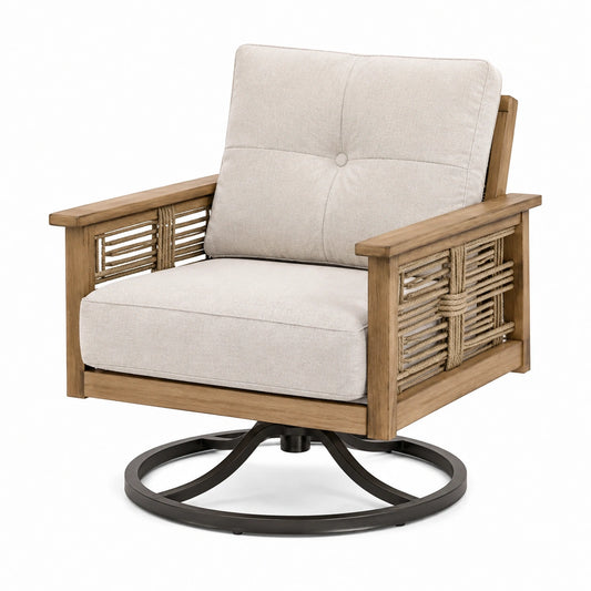 Fauteuil de jardin pivotant 78 x 82 x 88 cm en bois naturel et corde beige