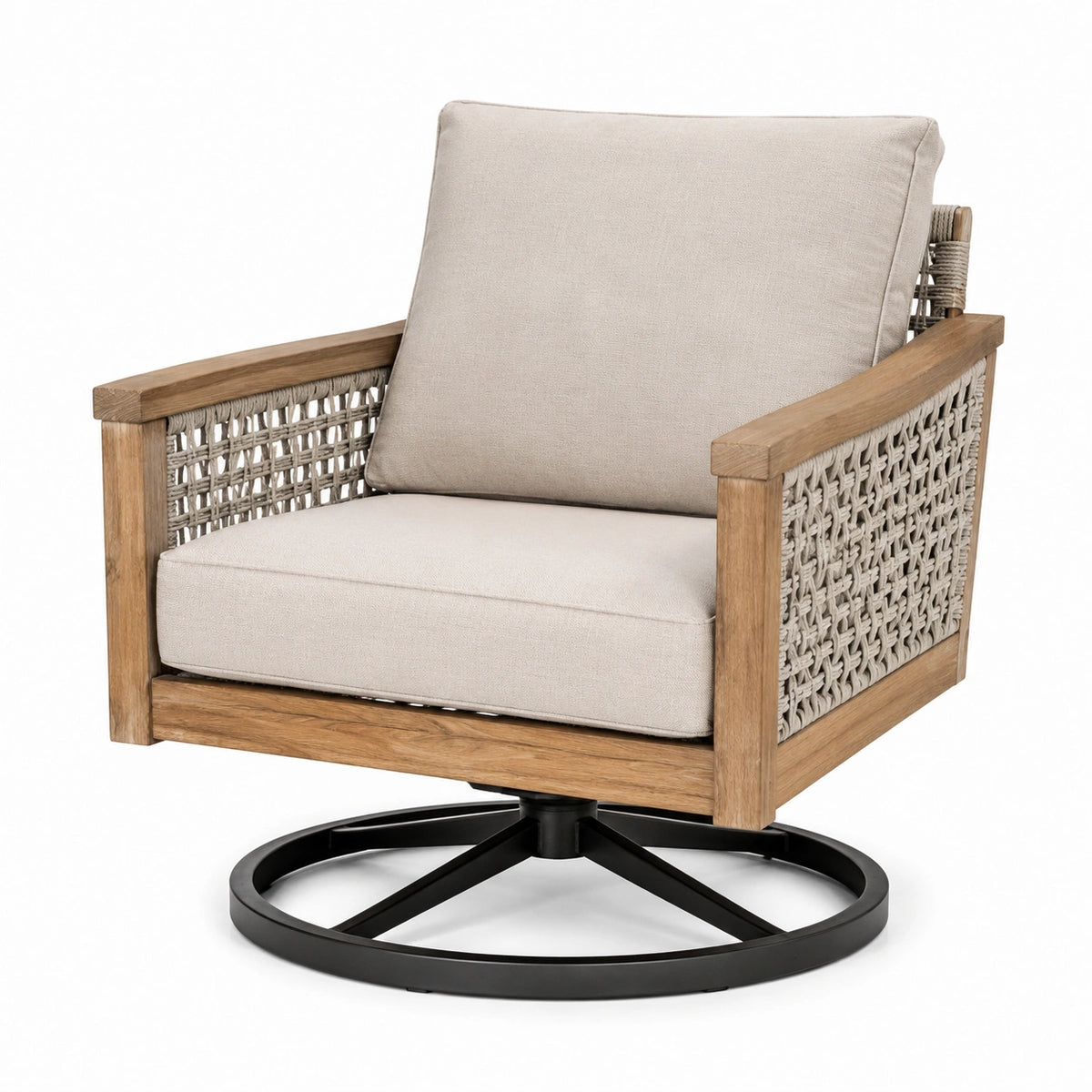 Fauteuil pivotant 82 x 78 x 85 cm en bois beige pour terrasse style bohème