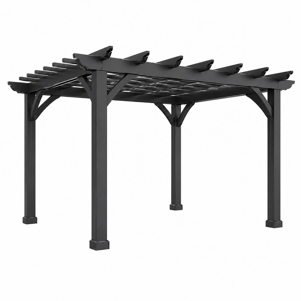 Pergola de jardin 300 x 300 x 230 cm en acier noir à lattes style contemporain