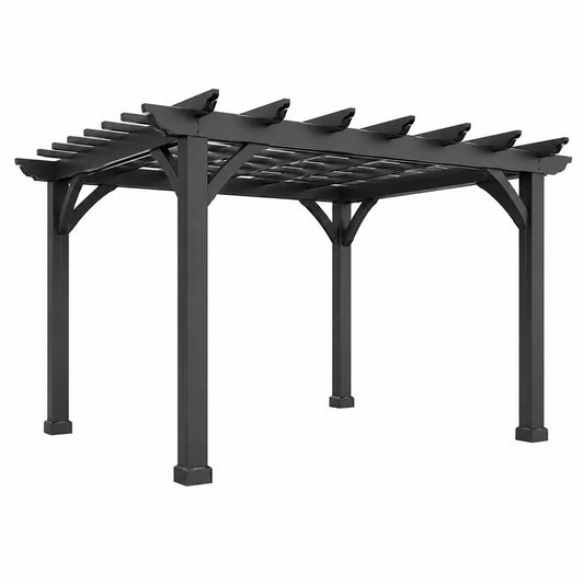 Pergola de jardin 300 x 300 x 230 cm en acier noir à lattes style contemporain