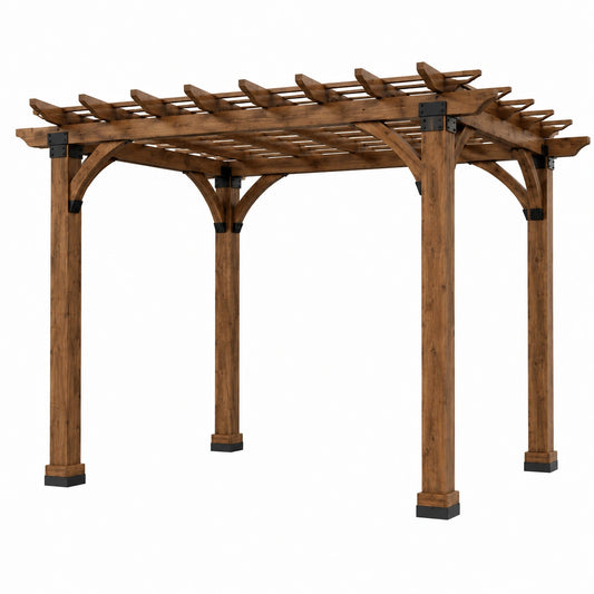 Pergola 400 x 300 x 250 cm en bois marron pour jardin avec toit ajouré
