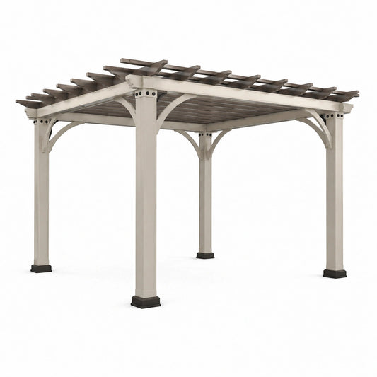 Pergola de jardin 400 x 300 cm en bois blanc et brun à toit ajouré