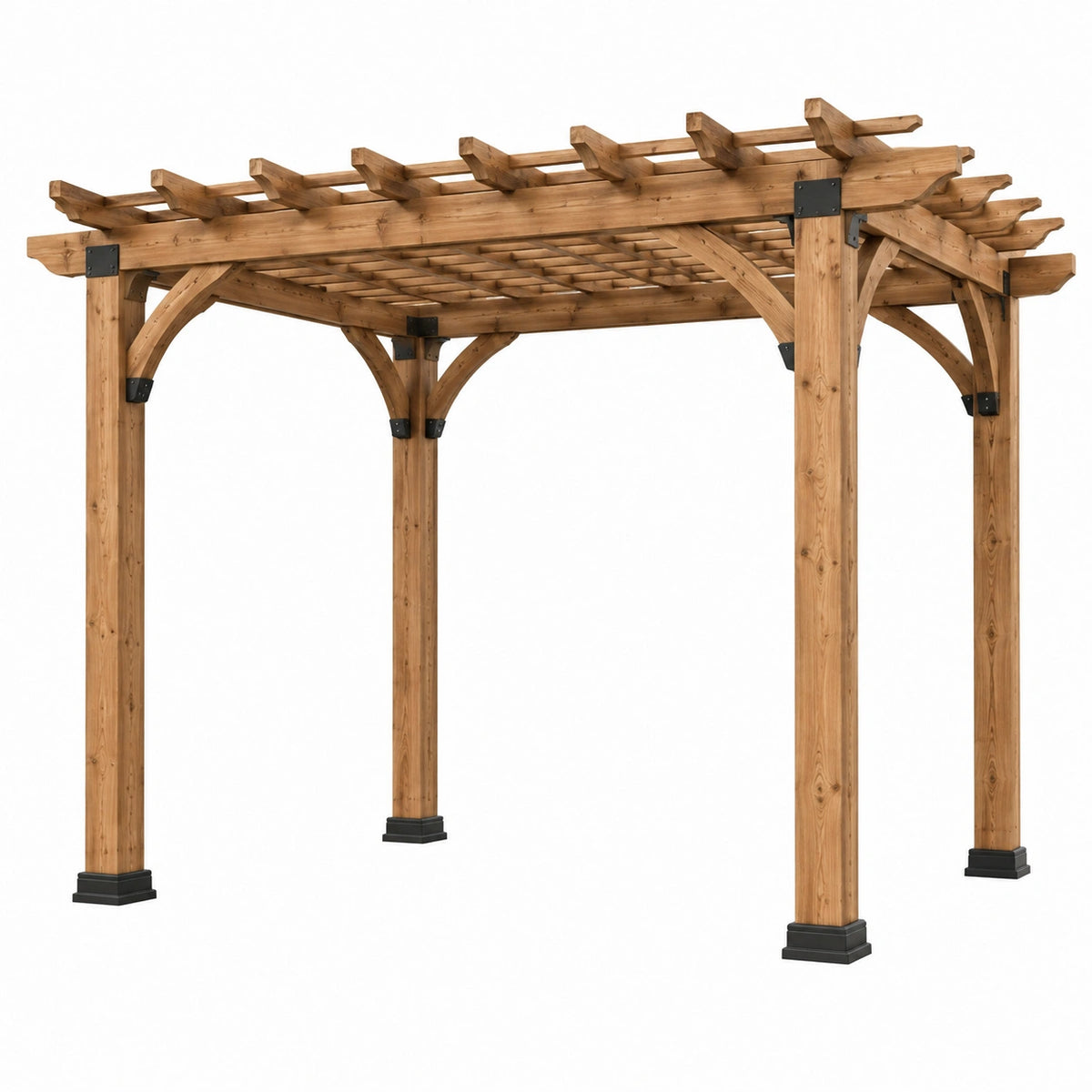 Pergola de jardin 400 x 300 x 250 cm en bois marron structure ajourée style rustique