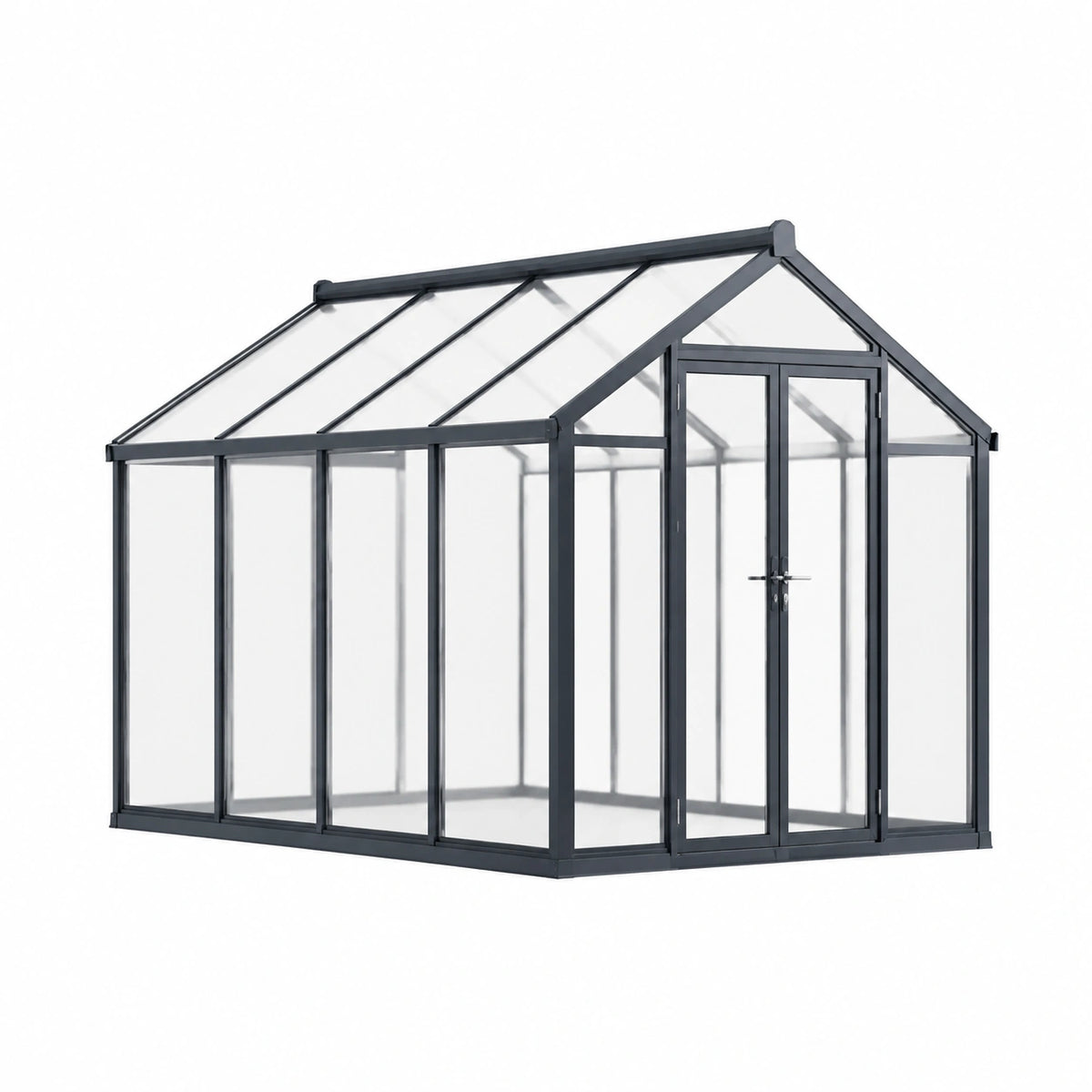 Serre de jardin 300 x 240 x 250 cm en aluminium noir et verre transparent avec porte double