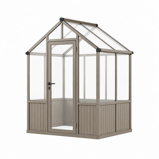 Serre de jardin 190 x 130 x 220 cm aluminium taupe panneaux transparents toit à deux pentes
