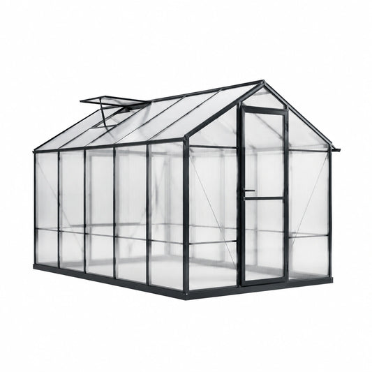 Serre de jardin 190 x 190 x 195 cm aluminium polycarbonate noir transparente avec lucarne