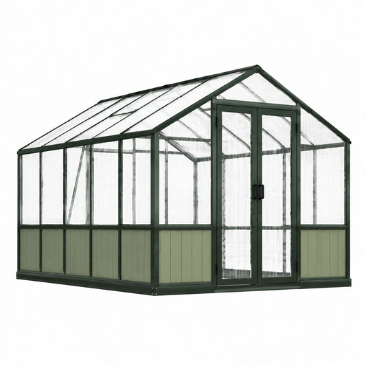 Serre de jardin 244 x 191 x 190 cm aluminium vert panneaux transparents à double porte