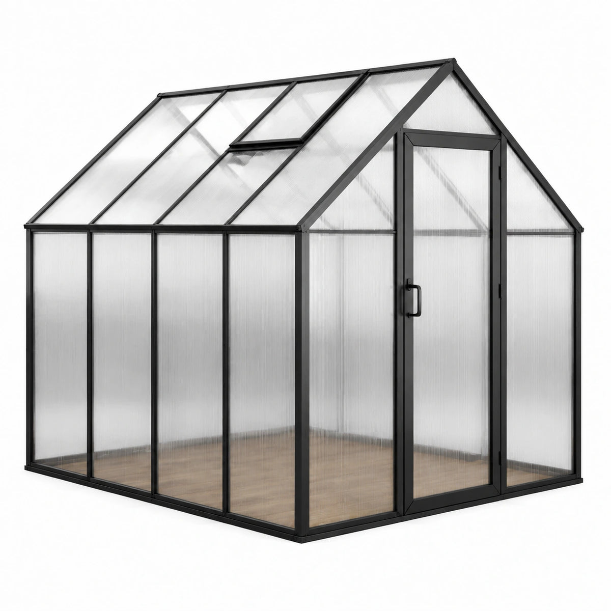 Serre de jardin 190 x 190 x 195 cm en aluminium noir et panneaux translucides avec lucarne