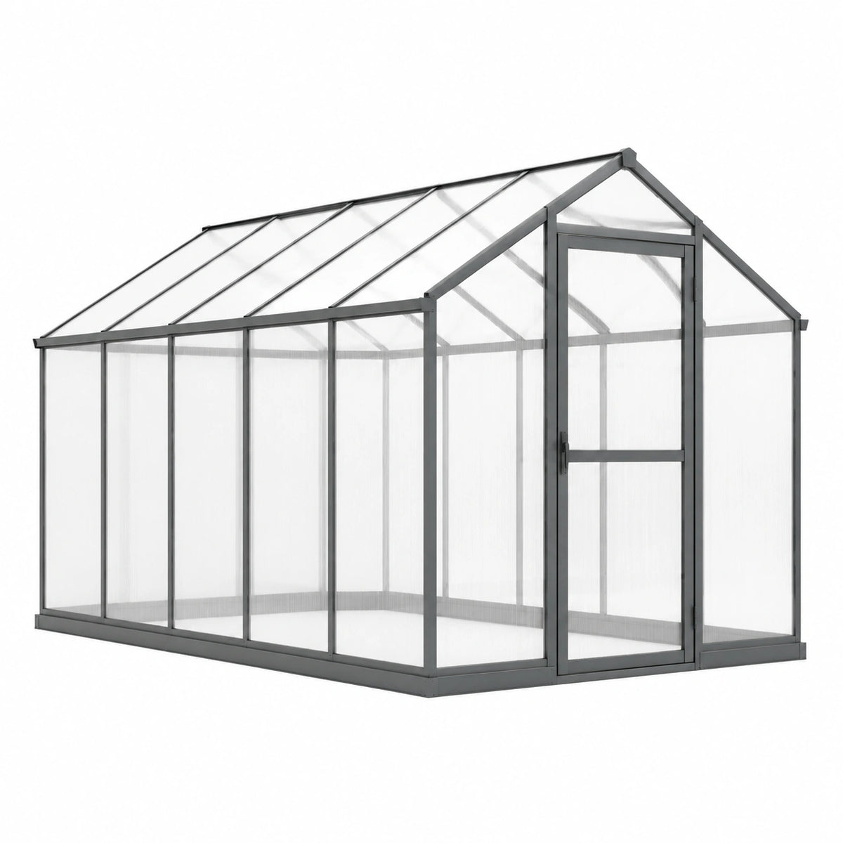Serre de jardin 300 x 190 x 195 cm en aluminium gris avec panneaux transparents et porte battante