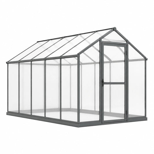 Serre de jardin 300 x 190 x 195 cm en aluminium gris avec panneaux transparents et porte battante