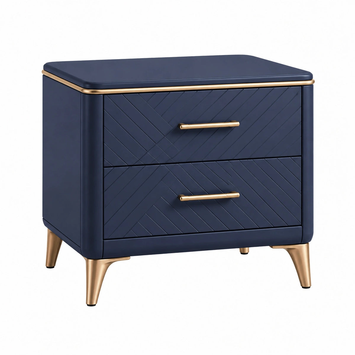 Table de chevet 60 x 40 x 55 cm bleu marine bois et métal 2 tiroirs style contemporain