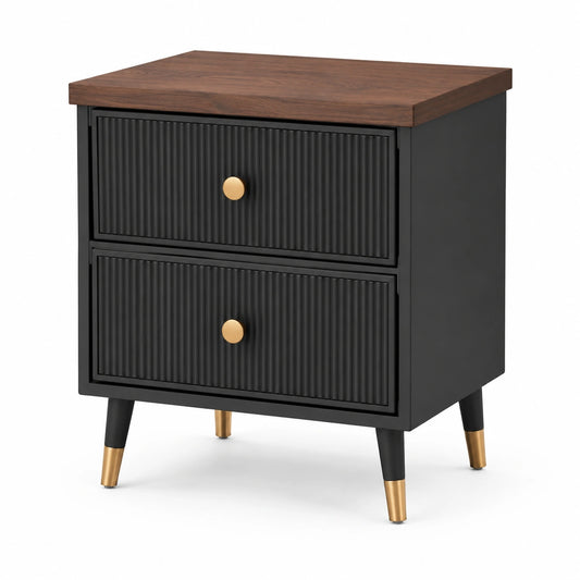 Table de chevet 50 x 40 x 60 cm en bois noir noyer avec 2 tiroirs style moderne