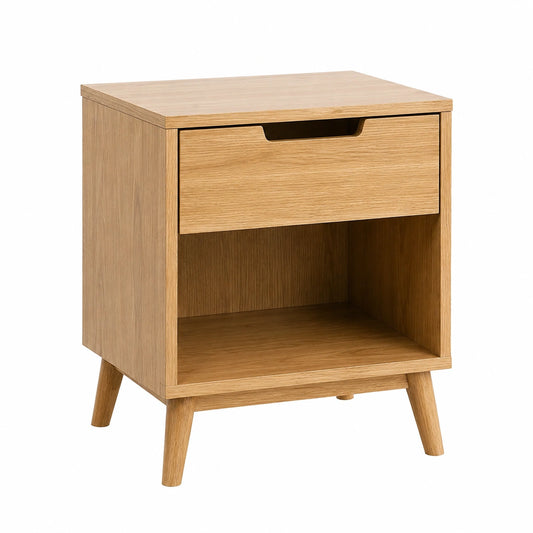 Table de chevet 45 x 40 x 60 cm en bois naturel avec tiroir et niche style scandinave