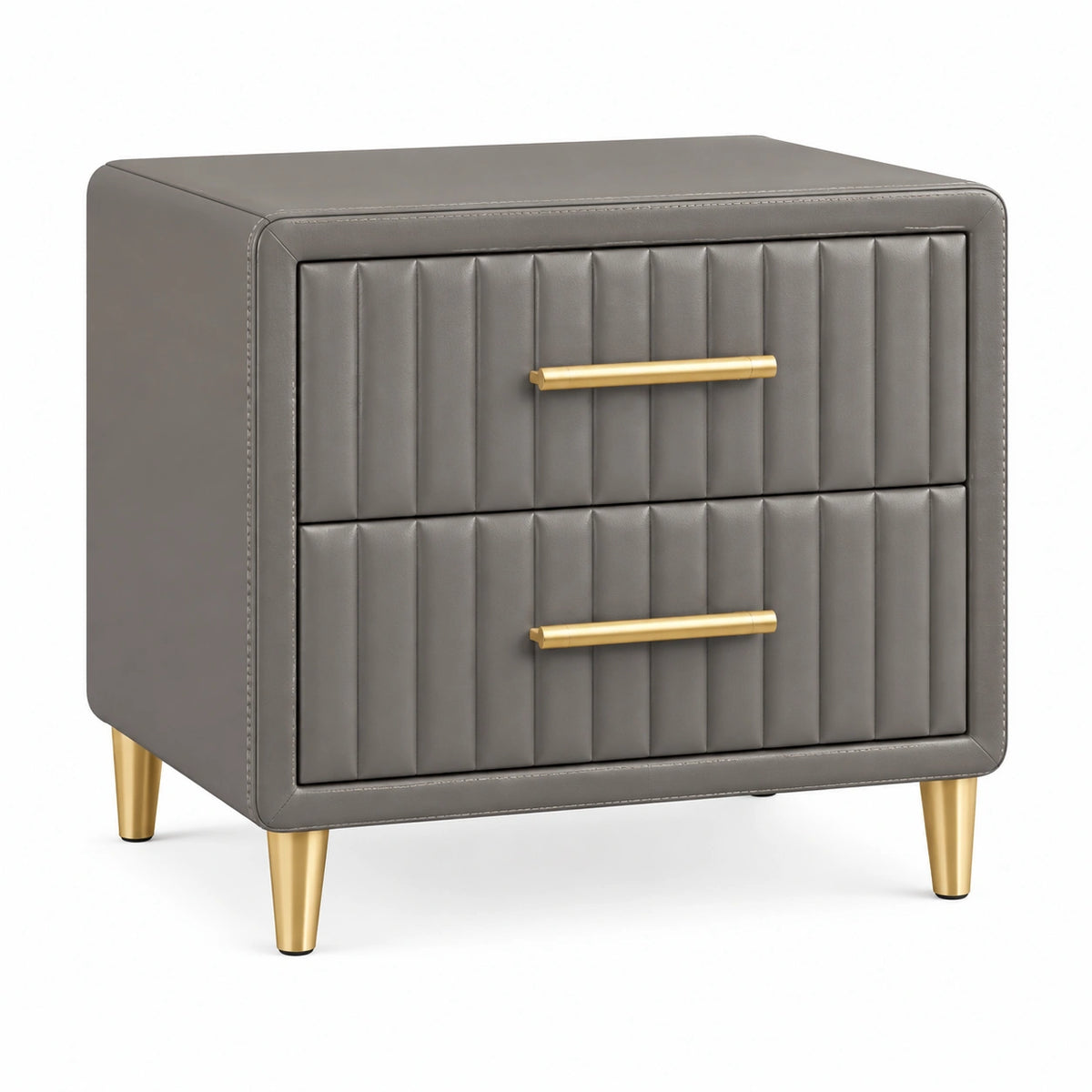 Table de chevet 50 x 40 x 55 cm en similicuir gris style contemporain à 2 tiroirs