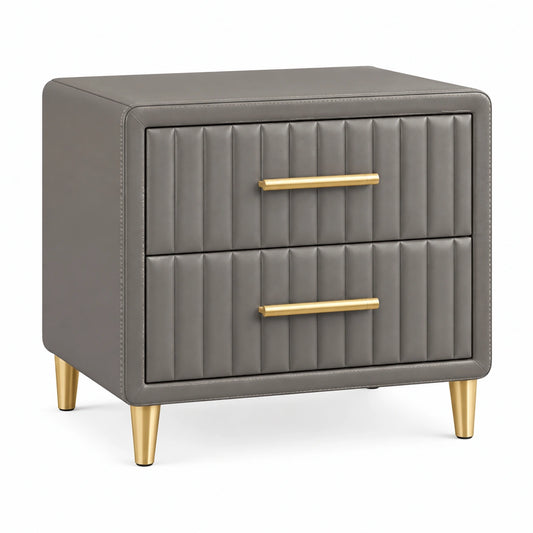 Table de chevet 50 x 40 x 55 cm en similicuir gris style contemporain à 2 tiroirs